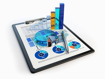 iPad with charts and graphs projecting- illustration